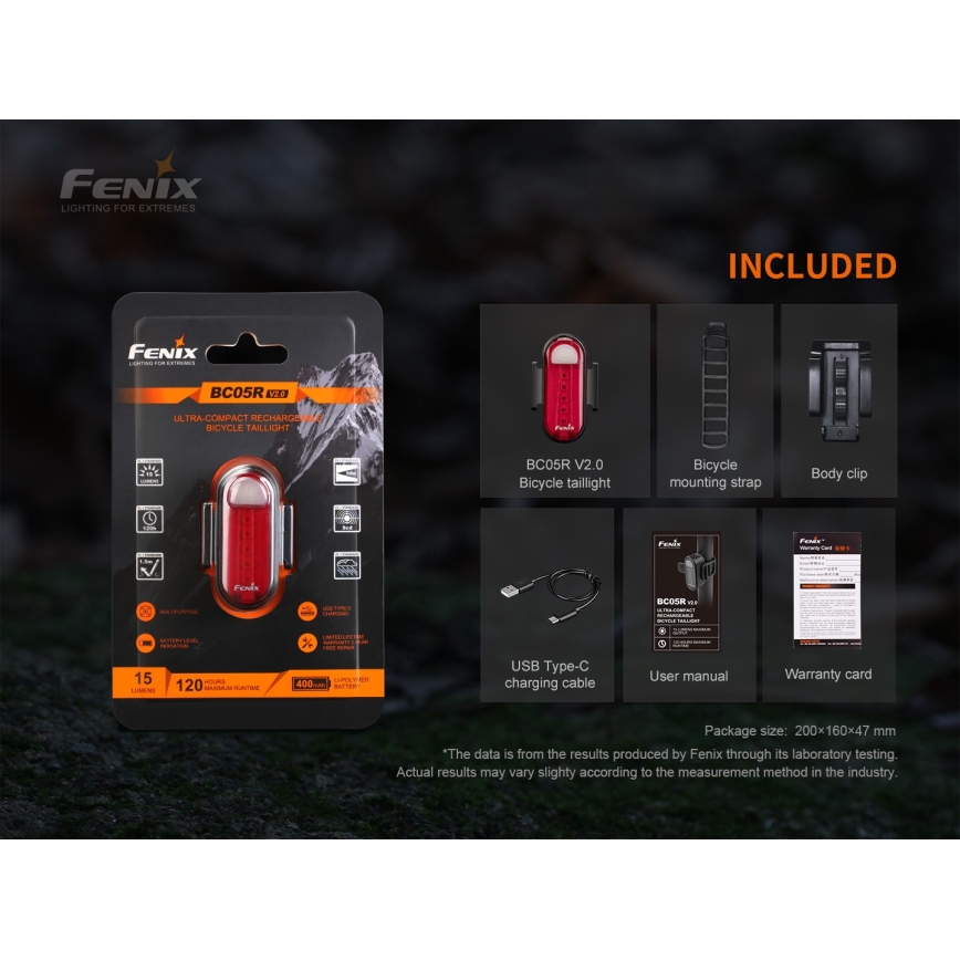 Fenix BC05RV20 - Светодиодный аккумуляторный велосипедный фонарь LED/USB IP66 15 лм 120 часов