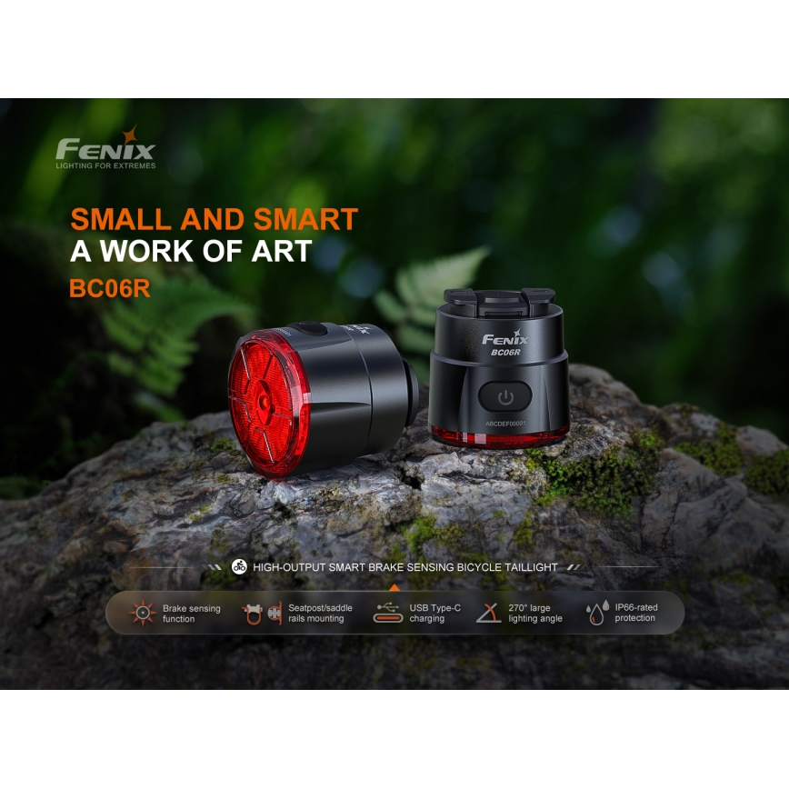 Fenix BC06R - LED Акумуляторна велосипедна мигалка з регулюванням яскравості LED/USB IP66 90 лм 24,5 год. 560 mAh