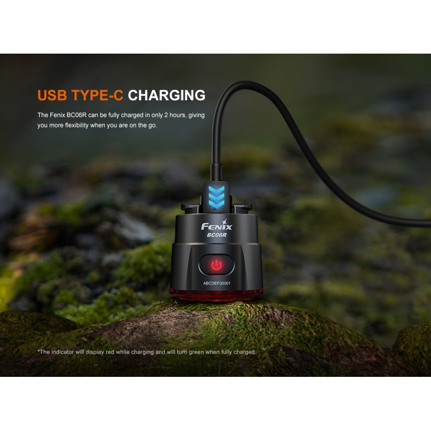 Fenix BC06R - LED Акумуляторна велосипедна мигалка з регулюванням яскравості LED/USB IP66 90 лм 24,5 год. 560 mAh