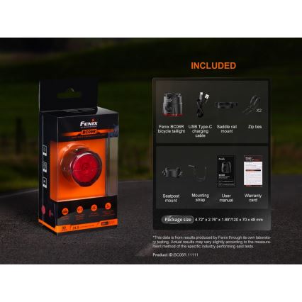 Fenix BC06R - LED Акумуляторна велосипедна мигалка з регулюванням яскравості LED/USB IP66 90 лм 24,5 год. 560 mAh