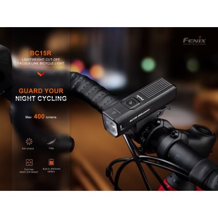 Fenix BC15R - LED Акумуляторний велосипедний ліхтар з регулюванням яскравості LED/USB IP66 400 лм 31,5 год. 2600 mAh