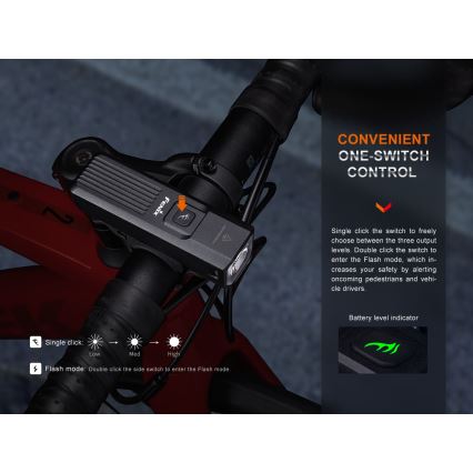 Fenix BC15R - LED Акумуляторний велосипедний ліхтар з регулюванням яскравості LED/USB IP66 400 лм 31,5 год. 2600 mAh