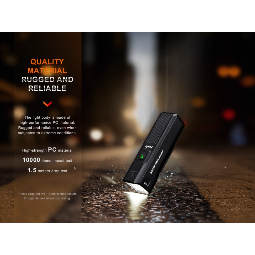 Fenix BC15R - LED Акумуляторний велосипедний ліхтар з регулюванням яскравості LED/USB IP66 400 лм 31,5 год. 2600 mAh