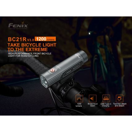 Fenix BC21RV30 - Акумуляторний велосипедний LED ліхтар LED/USB IP68 1200 lm 33 год