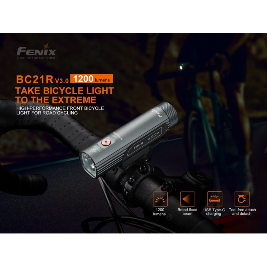 Fenix BC21RV30 - Акумуляторний велосипедний LED ліхтар LED/USB IP68 1200 lm 33 год