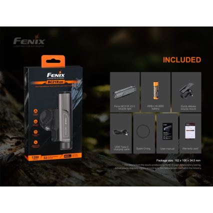 Fenix BC21RV30 - Акумуляторний велосипедний LED ліхтар LED/USB IP68 1200 lm 33 год