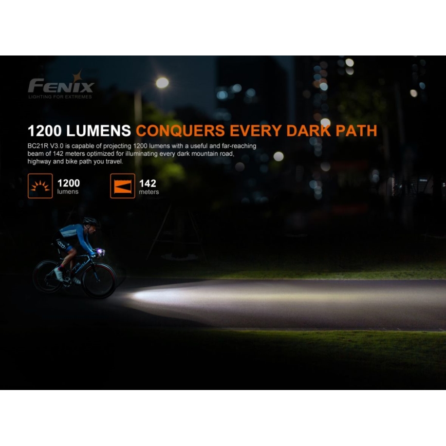 Fenix BC21RV30 - Светодиодная аккумуляторная велофара LED/USB IP68 1200 лм 33 ч