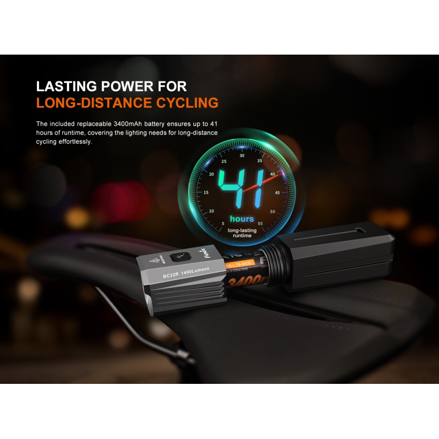 Fenix BC22R - LED перезаряжаемый велосипедный фонарь с регулировкой яркости LED/USB 3400 mAh IP66 1400 лм 41 ч черный