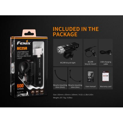 Fenix BC25R - Акумуляторний велосипедний LED ліхтар LED/USB IP66