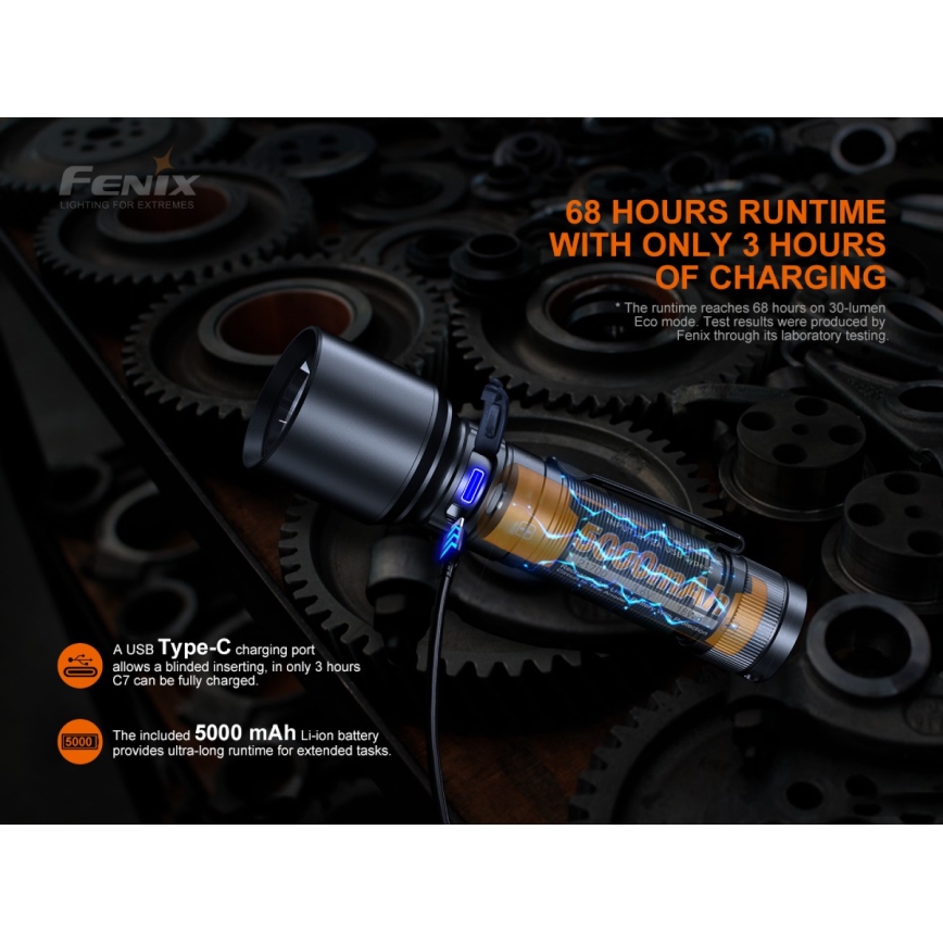 Fenix C7 - акумуляторний ліхтар з регульованою яскравістю LED/1x21700 IP68 3000 lm 68 h