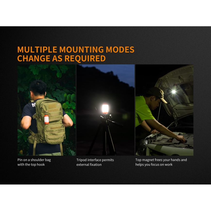 Fenix CL26RBLACK - Светодиодная портативная аккумуляторная лампа с регулированием яркости LED/USB IP66 400 лм 400 ч черный