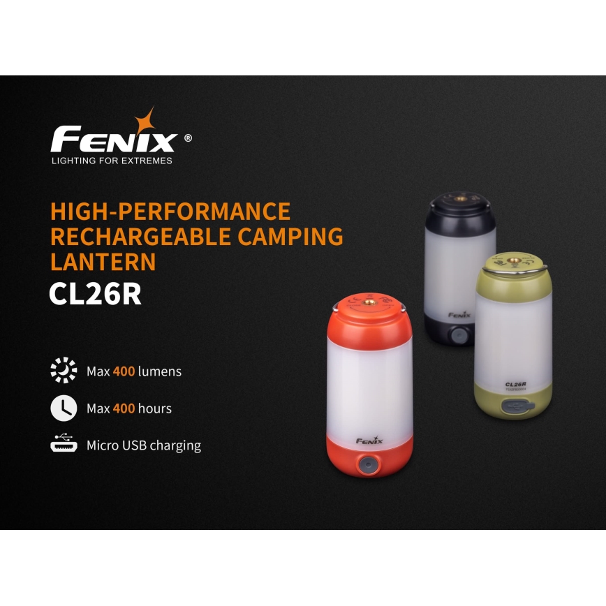 Fenix CL26RGREEN - Светодиодная портативная аккумуляторная лампа с регулированием яркости LED/USB IP66 400 лм 400 ч зеленый