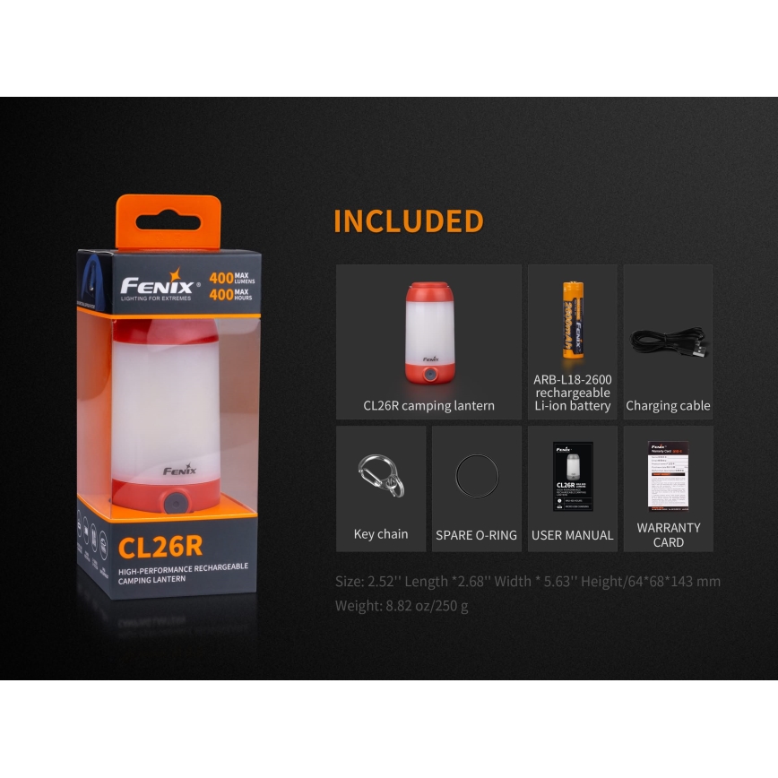 Fenix CL26RGREEN - Светодиодная портативная аккумуляторная лампа с регулированием яркости LED/USB IP66 400 лм 400 ч зеленый