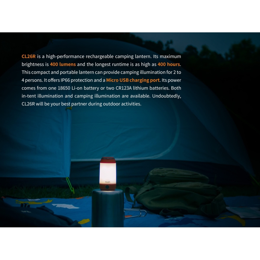 Fenix CL26RGREEN - LED з регулюванням яскравості портативна акумуляторна лампа LED/USB IP66 400 lm 400 год. зелений