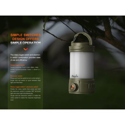 Fenix CL26RPROOLI - LED Портативна акумуляторна лампа з регулюванням яскравості LED/USB IP66 650 лм 408 год. 5000 mAh зелений