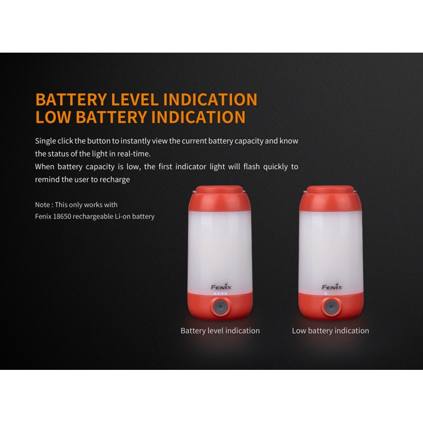 Fenix CL26RRED - LED Портативна акумуляторна лампа з регулюванням яскравості LED/USB/2xCR123A IP66 400 лм 400 год. 2600 mAh помаранчевий