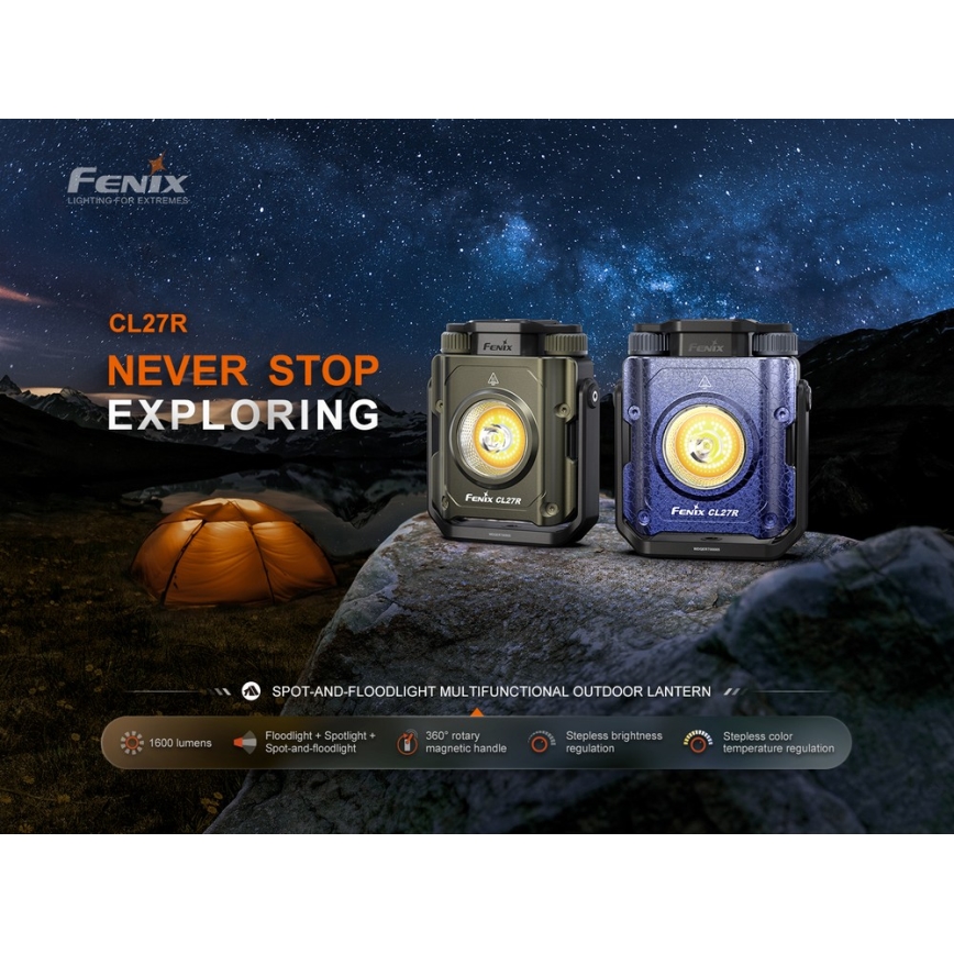 Fenix CL27RGRE - Светодиодный аккумуляторный светильник с регулированием яркости LED/USB IP66 1600 блестящий 285 ч 5000 mAh