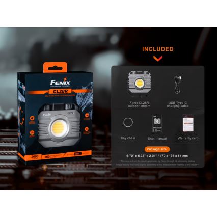 Fenix CL28R - LED Акумуляторний прожектор з регулюванням яскравості з універсальною мобільною батареєю LED/USB IP66 2000 лм 360 год. 10000 mAh