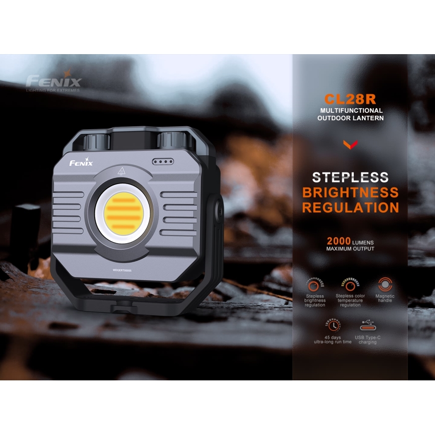 Fenix CL28R - Светодиодный аккумуляторный прожектор с регулированием яркости и повербанком LED/USB IP66 2000 лм 360 ч 10000 mAh