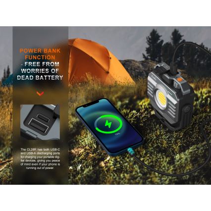 Fenix CL28R - Светодиодный аккумуляторный прожектор с регулированием яркости и повербанком LED/USB IP66 2000 лм 360 ч 10000 mAh
