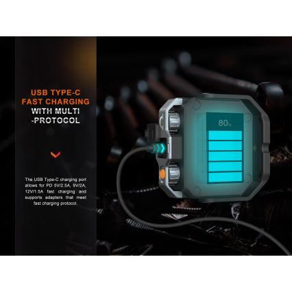 Fenix CL28R - Светодиодный аккумуляторный прожектор с регулированием яркости и повербанком LED/USB IP66 2000 лм 360 ч 10000 mAh