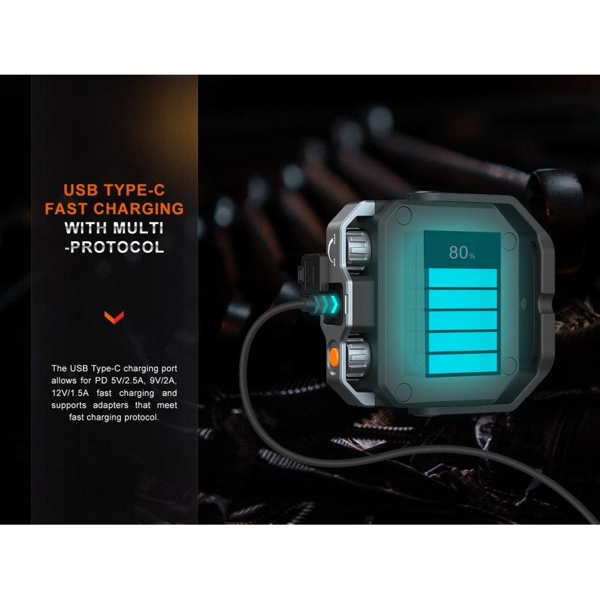 Fenix CL28R - Светодиодный аккумуляторный прожектор с регулированием яркости и повербанком LED/USB IP66 2000 лм 360 ч 10000 mAh