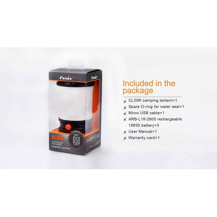 Fenix CL30R - Светодиодная портативная аккумуляторная лампа LED/USB/6xCR123A IPX7 650 лм 300 ч 2600 mAh