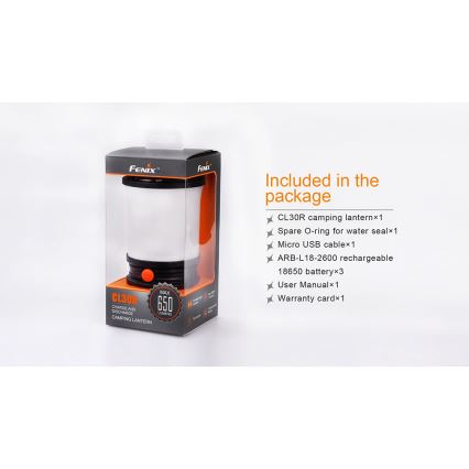 Fenix CL30R - Світлодіодна портативна акумуляторна лампа LED/USB/6xCR123A IPX7 650 лм 300 год. 2600 mAh