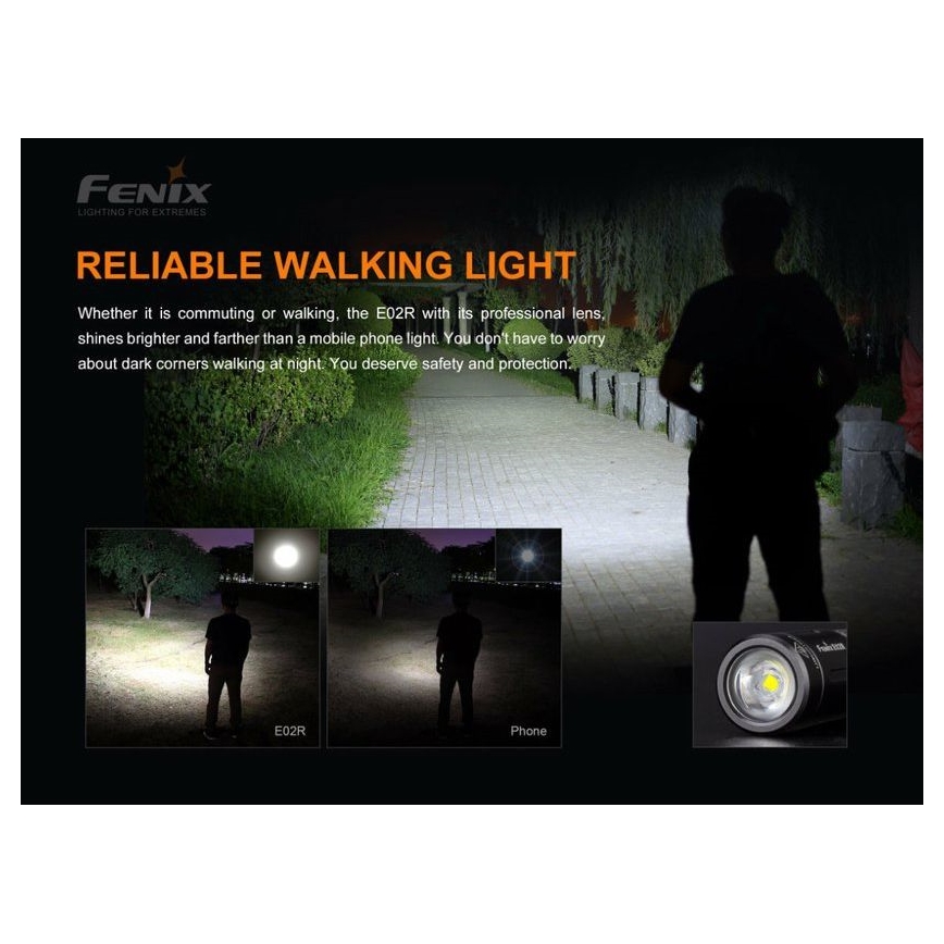 Fenix E02RBLC - Светодиодный аккумуляторный фонарик LED/USB IP68 200 лм 6,5 ч