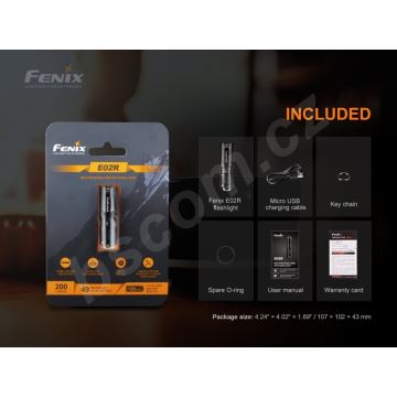 Fenix E02RBLC - Светодиодный аккумуляторный фонарик LED/USB IP68 200 лм 6,5 ч
