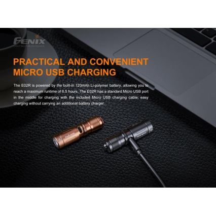 Fenix E02RBLC - Світлодіодний акумуляторний ліхтарик LED/USB IP68 200 лм 6,5 г