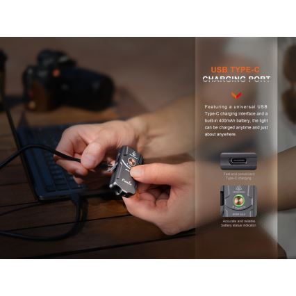 Fenix E03RV20GREY - Светодиодный аккумуляторный фонарь LED/USB IP66 500 лм 30 ч 400 mAh