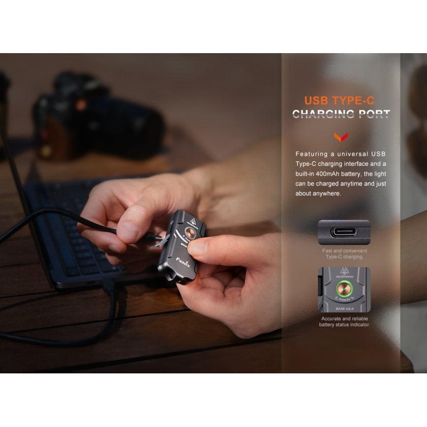 Fenix E03RV20GREY - Светодиодный аккумуляторный фонарь LED/USB IP66 500 лм 30 ч 400 mAh