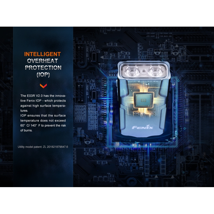 Fenix E03RV20GREY - Светодиодный аккумуляторный фонарь LED/USB IP66 500 лм 30 ч 400 mAh