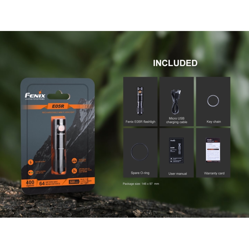 Fenix E05RBLC - Светодиодный аккумуляторный фонарь LED/USB IP68