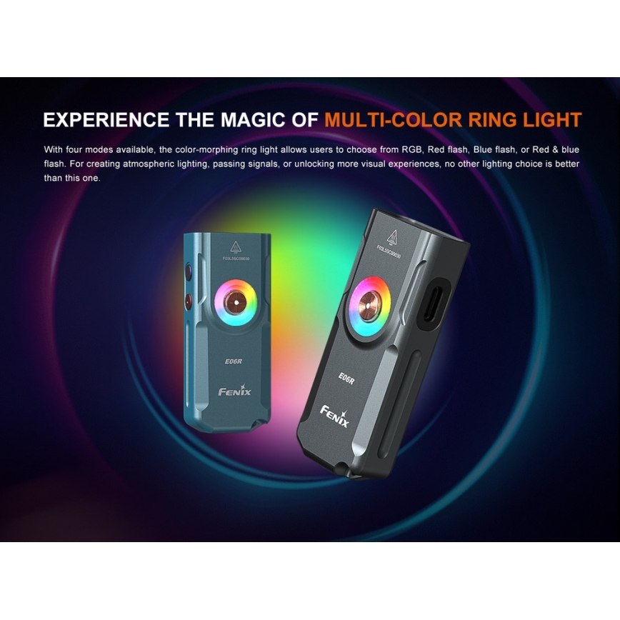 Fenix E06RGRY - LED Акумуляторний ліхтарик з регулюванням яскравості UV LED/USB IP66 700 лм 60 год. 750 mAh сірий