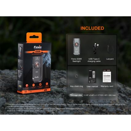 Fenix E06RGRY - LED Акумуляторний ліхтарик з регулюванням яскравості UV LED/USB IP66 700 лм 60 год. 750 mAh сірий