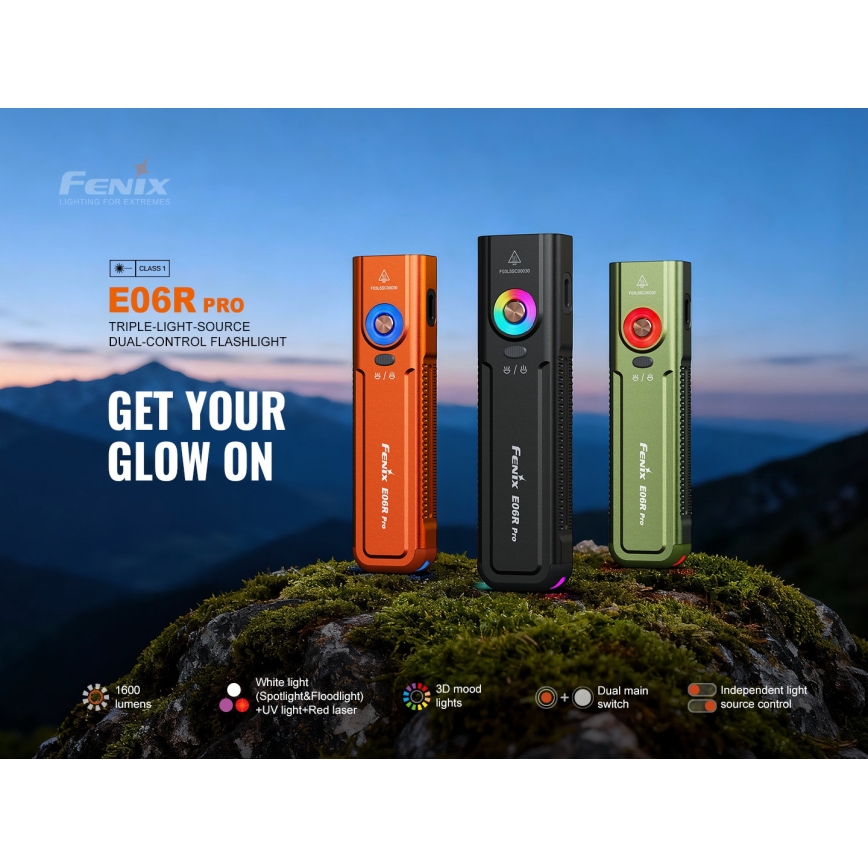 Fenix E06RPROEUOLI - затемнюваний перезаряджуваний LED-ліхтар LED/USB 1650 mAh IP66 1600 lm 111 h зелений