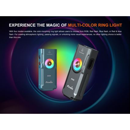 Fenix E06RTKS - LED Акумуляторний ліхтарик з регулюванням яскравості UV LED/USB IP66 700 лм 60 год. 750 mAh бірюзовий