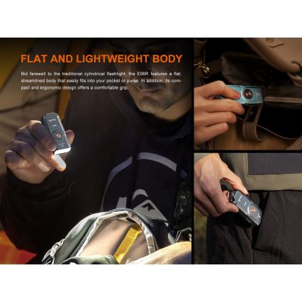 Fenix E06RTKS - LED Акумуляторний ліхтарик з регулюванням яскравості UV LED/USB IP66 700 лм 60 год. 750 mAh бірюзовий