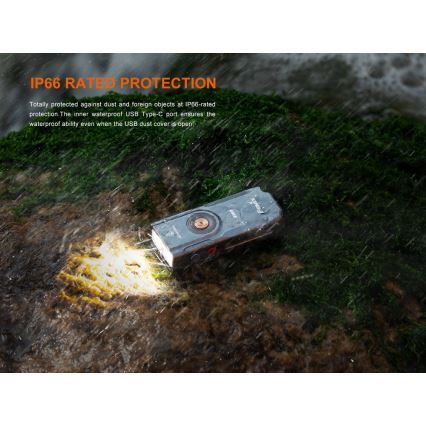 Fenix E06RTKS - LED Акумуляторний ліхтарик з регулюванням яскравості UV LED/USB IP66 700 лм 60 год. 750 mAh бірюзовий