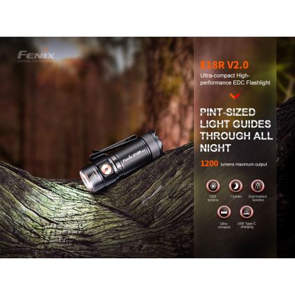 Fenix E18RV20800 - перезаряджуваний LED-ліхтар з регульованою яскравістю LED/USB/1xCR123A 800 mAh IP68 1200 lm 200 h чорний