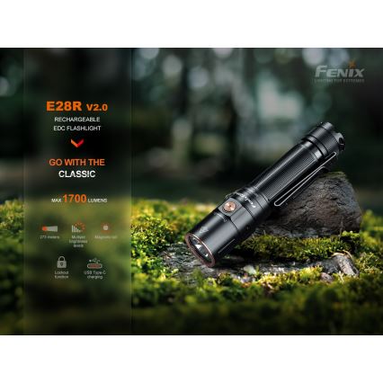 Fenix E28RV20 - LED Акумуляторний ліхтарик з регулюванням яскравості LED/USB/2xCR123A IP68 1700 лм 260 год. 3400 mAh