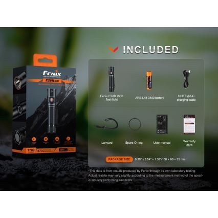 Fenix E28RV20 - LED Акумуляторний ліхтарик з регулюванням яскравості LED/USB/2xCR123A IP68 1700 лм 260 год. 3400 mAh