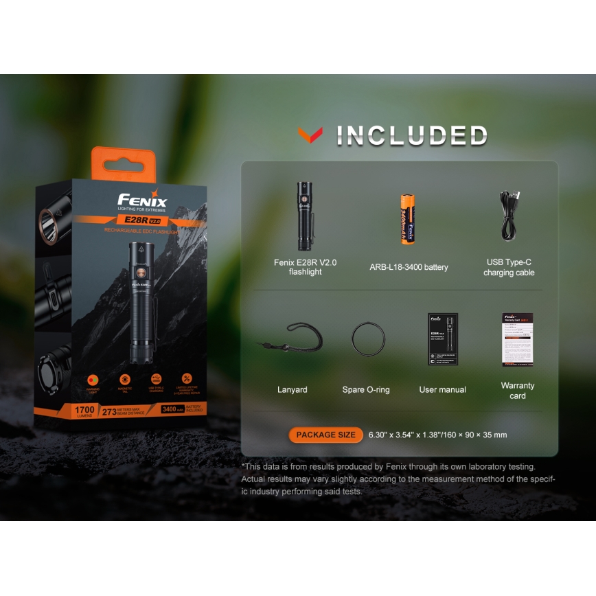 Fenix E28RV20 - LED Акумуляторний ліхтарик з регулюванням яскравості LED/USB/2xCR123A IP68 1700 лм 260 год. 3400 mAh