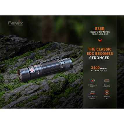 Fenix E35RSETAODS - LED акумуляторний ліхтарик з регулюванням яскравості  LED/USB IP68 3100 лм 69 год + дифузор 26,5 мм