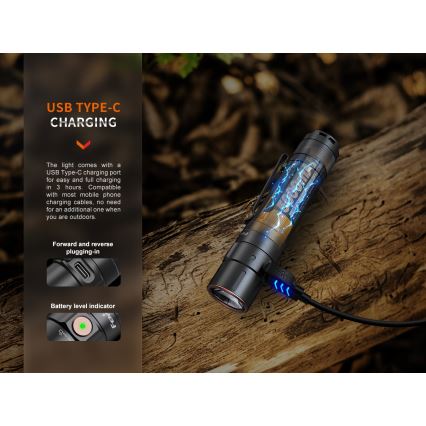 Fenix E35RSETAODS - LED акумуляторний ліхтарик з регулюванням яскравості  LED/USB IP68 3100 лм 69 год + дифузор 26,5 мм
