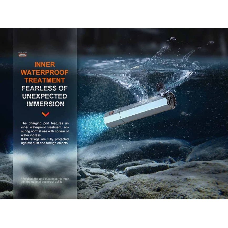 Fenix ECPBLCK - Світлодіодний акумуляторний ліхтарик з універсальною мобільною батареєю USB IP68 1600 лм 504 год. 5000 mAh чорний