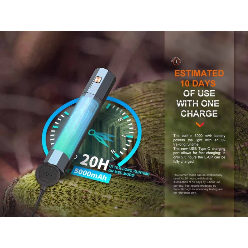 Fenix ECPBLUE - Светодиодный аккумуляторный фонарь с повербанком USB IP68 1600 блестящий 504 ч 5000 mAh синий