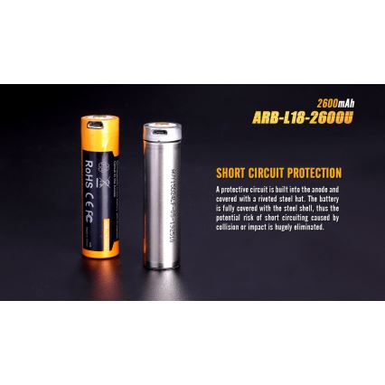 Fenix FE18650LI26USB - 1 шт. Перезаряджуваний акумулятор USB/3,6 В 2600 мА·год
